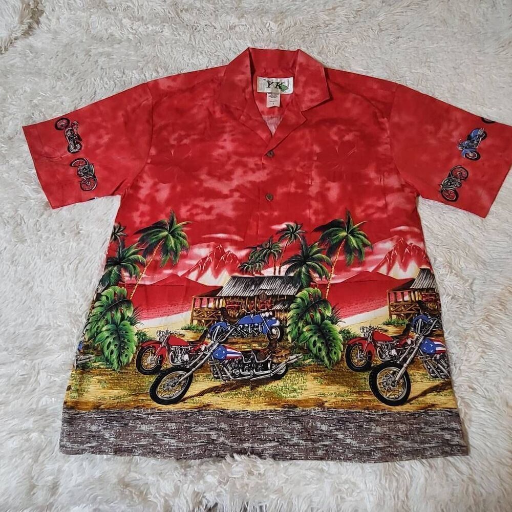 YK tropical button-down pattern matching shirt S